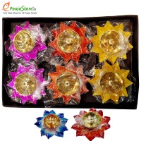 Brass Lotus Diya Set of 6 With Display Box Packing (Mixed Colours Available)